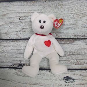 TY Beanie Baby Valentino White Bear Red Heart 1993 NWT